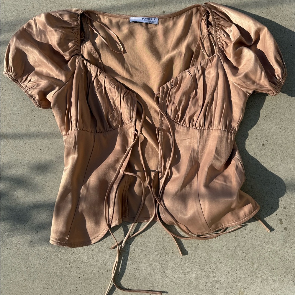 Sophie Rue Brown Puff Sleeve Ruched Blouse